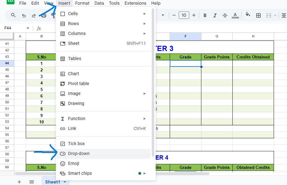 Dropdown list in google sheets